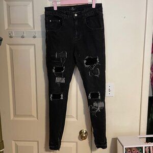 Womens THC The Hideout Clothing Black Ripped Patch Skinny Jeans Size 28